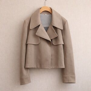 KIT AND ACE Cropped Jacket Neutral Structured Box Pleat Minimalist Modern Coat